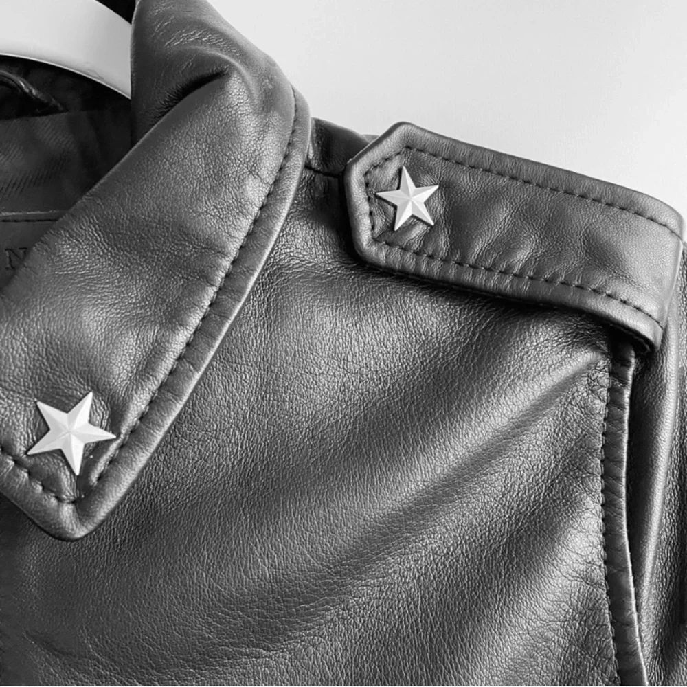 AllSaints Star Studded Raven Leather Biker Jacket Black US 6 Limited Edition - Picture 5 of 15